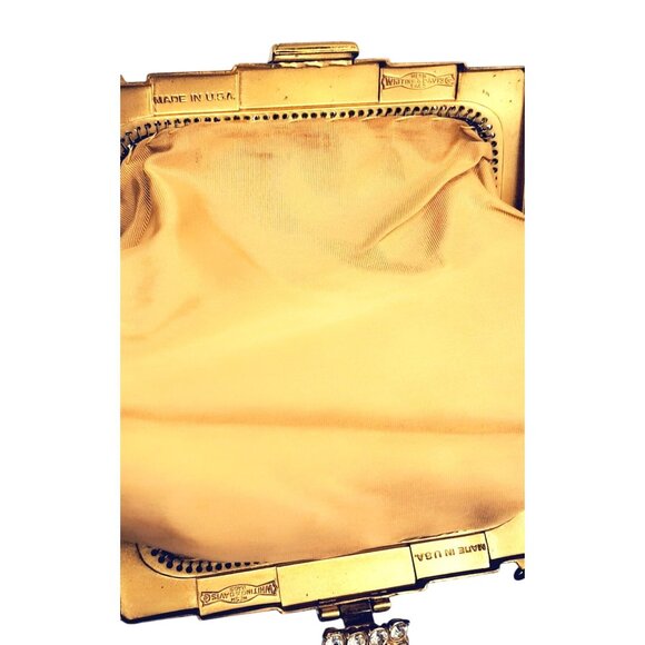 Whiting & Davis Vintage Bag Gold Mesh Evening Handbag With Rhinestone Clasp & Ch - Picture 8 of 10